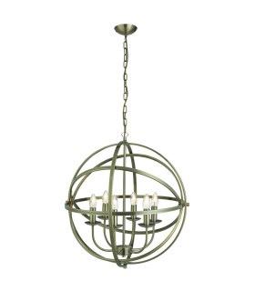 Orbit 6 Light Spherical Cage Ceiling Pendant Antique Brass E14_Main