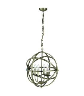 Orbit 4 Light Spherical Cage Ceiling Pendant Antique Brass E14_Main