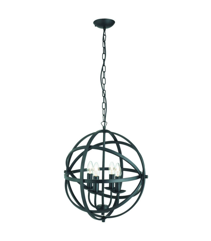 Orbit 4 Light Spherical Cage Ceiling Pendant Matt Black E14_Main