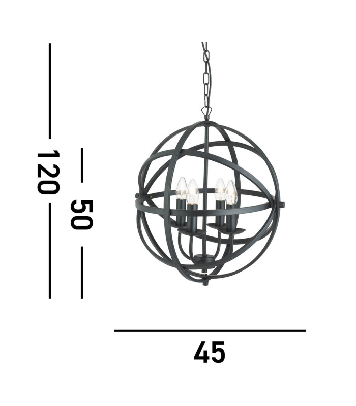 Orbit 4 Light Spherical Cage Ceiling Pendant Matt Black E14_Line