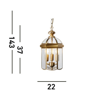 3 Light Ceiling Lantern Pendant Antique Brass E14_Line