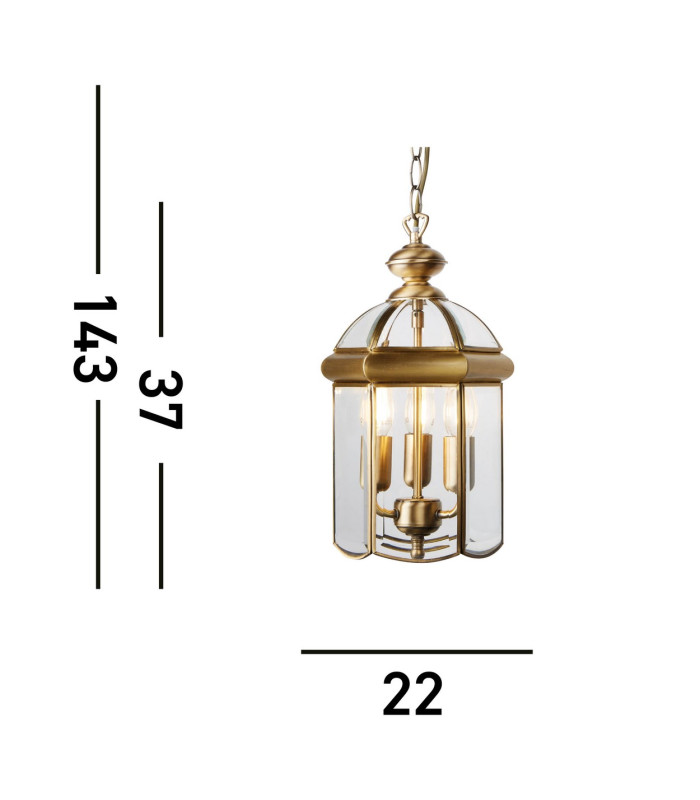 3 Light Ceiling Lantern Pendant Antique Brass E14_Line