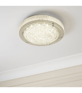LED Round Flush Ceiling Light Chrome with Crystal Glass Centre_Room