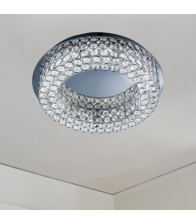 Vesta LED Round Flush Ceiling Light Chrome Crystal Glass with Mirror Centre_Room