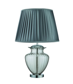 Elina 1 Light Table Lamp Chrome Smoked and Glass with Grey Pleated Shade E27_Main