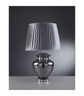 Elina 1 Light Table Lamp Chrome Smoked and Glass with Grey Pleated Shade E27_Room