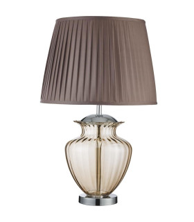 Elina 1 Light Table Lamp Chrome Amber and Glass with Brown Pleated Shade E27_Main