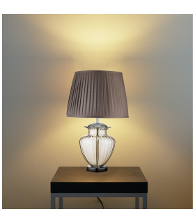 Elina 1 Light Table Lamp Chrome Amber and Glass with Brown Pleated Shade E27_Room