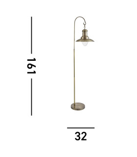 Fisherman 1 Light Floor Lamp Antique Brass and Glass E27_Line