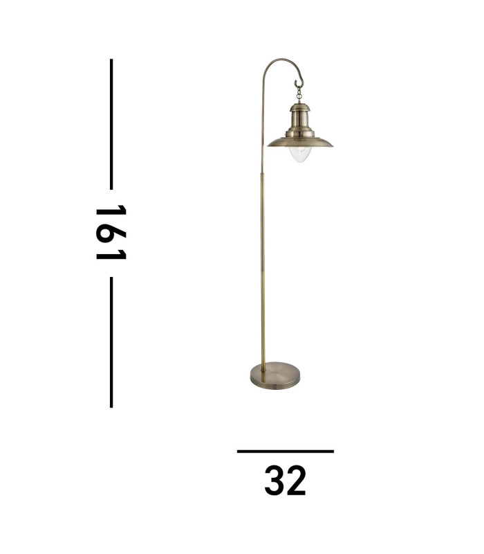 Fisherman 1 Light Floor Lamp Antique Brass and Glass E27_Line