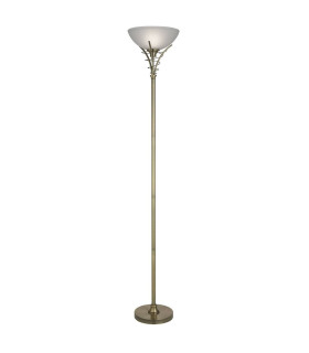 Linea 1 Light Floor Lamp Uplighter Antique Brass and Opal Glass E27_Main