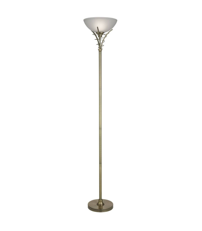 Linea 1 Light Floor Lamp Uplighter Antique Brass and Opal Glass E27_Main