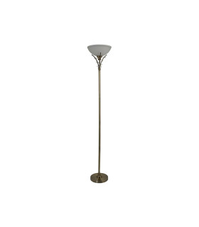 Linea 1 Light Floor Lamp Uplighter Antique Brass and Opal Glass E27_Off