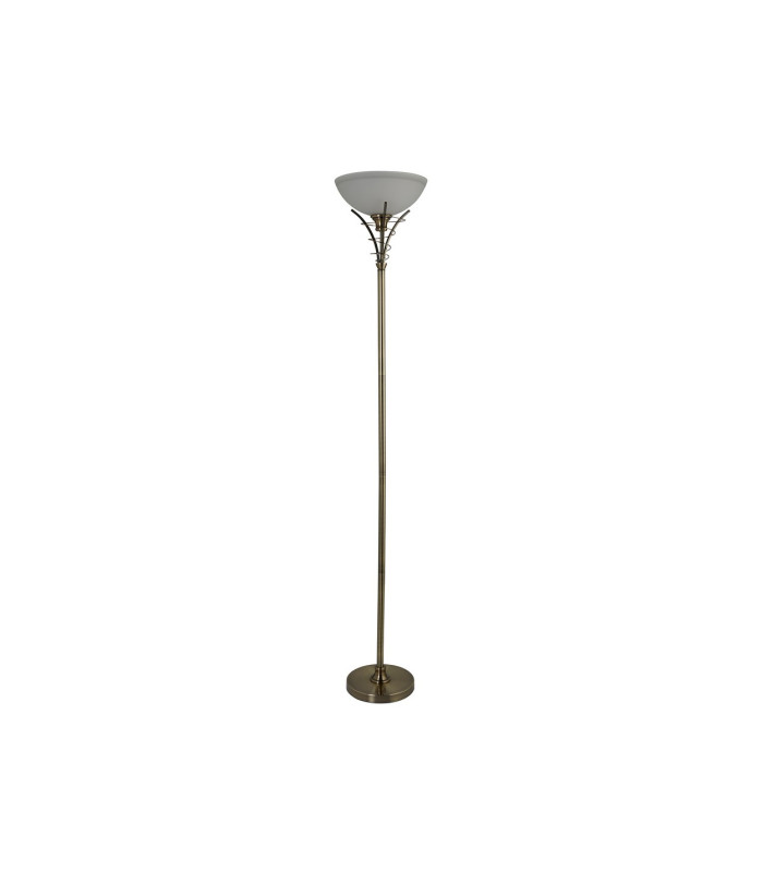 Linea 1 Light Floor Lamp Uplighter Antique Brass and Opal Glass E27_Off