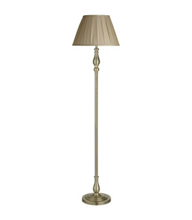 Flemish 1 Light Floor Lamp Antique Brass with Pleated Fabric Shade E27_Main