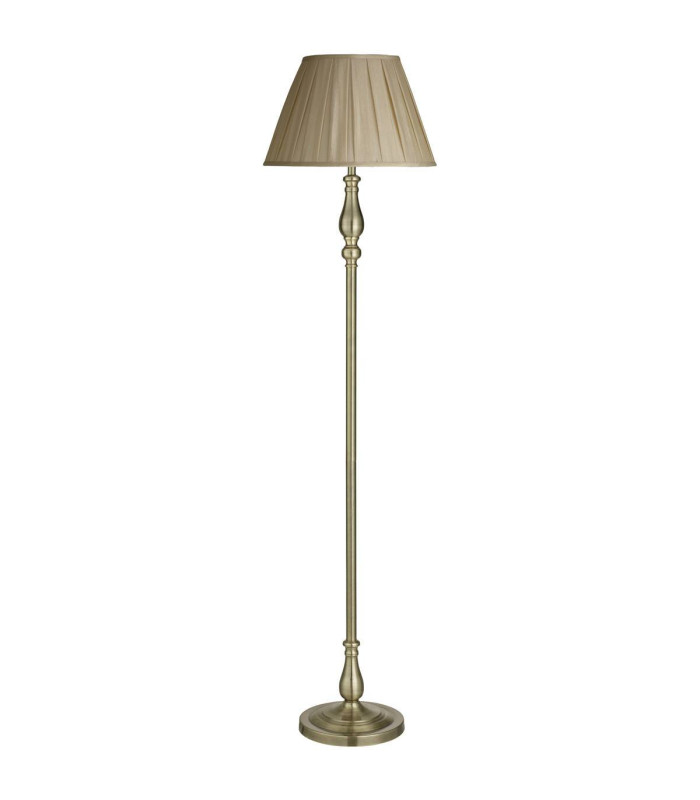 Flemish 1 Light Floor Lamp Antique Brass with Pleated Fabric Shade E27_Main
