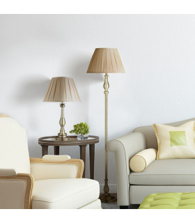 Flemish 1 Light Floor Lamp Antique Brass with Pleated Fabric Shade E27_Room