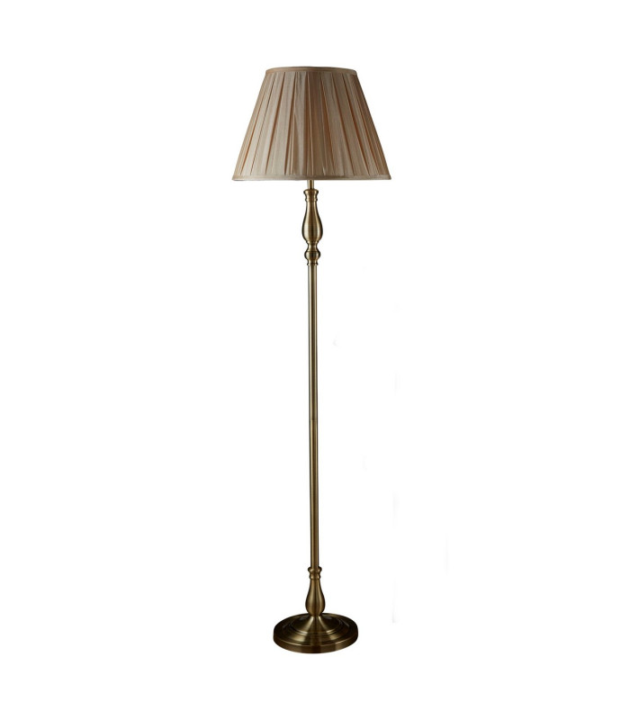 Flemish 1 Light Floor Lamp Antique Brass with Pleated Fabric Shade E27_Off