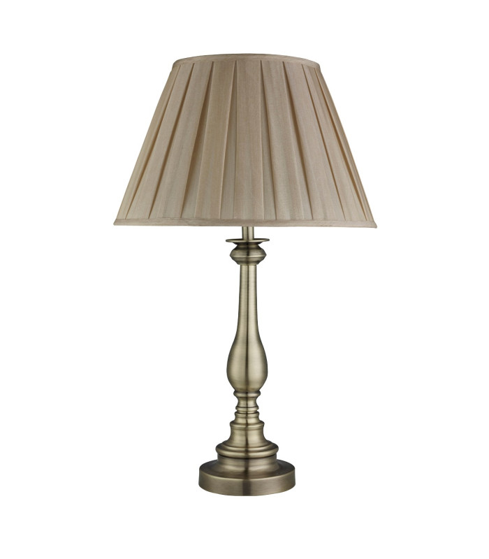 Flemish 1 Light Table Lamp Antique Brass with Pleated Fabric Shade E27_Off