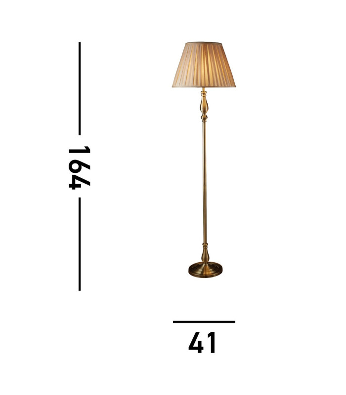 Flemish 1 Light Floor Lamp Antique Brass with Pleated Fabric Shade E27_Line