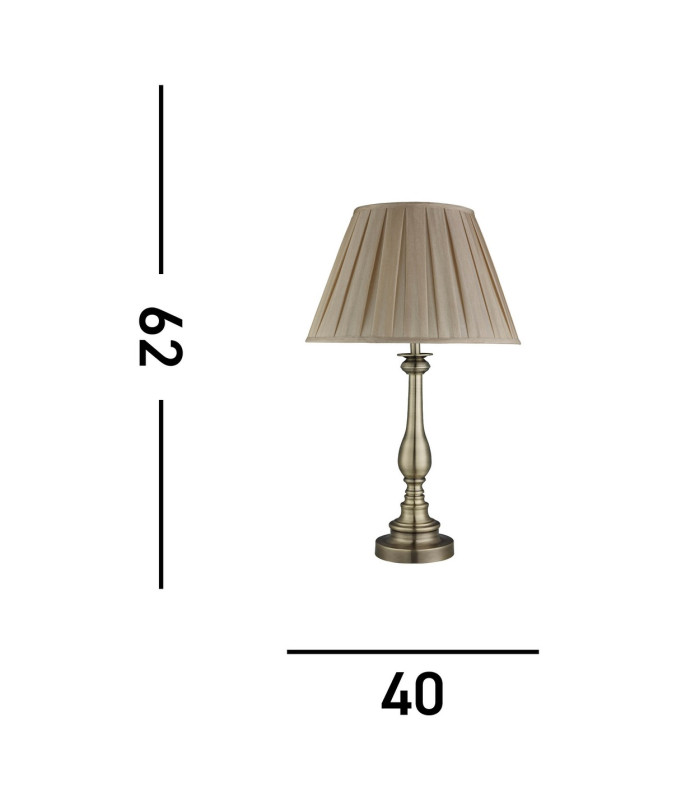 Flemish 1 Light Table Lamp Antique Brass with Pleated Fabric Shade E27_Line