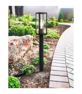 Box 1 Light Outdoor Tall Bollard Light Black with Clear Glass IP44 E27_Room
