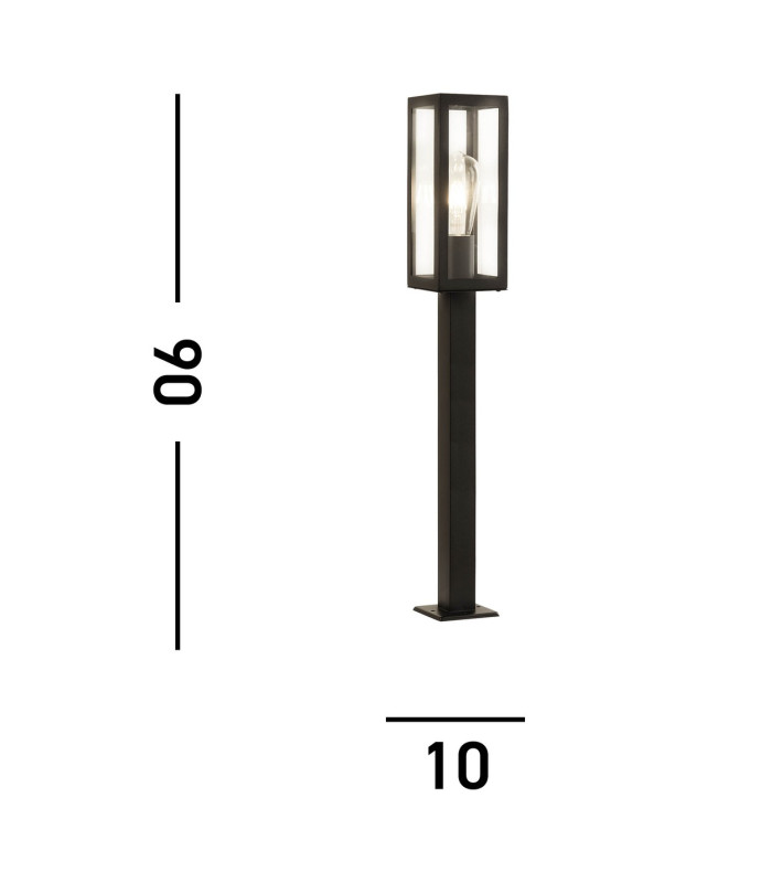 Box 1 Light Outdoor Tall Bollard Light Black with Clear Glass IP44 E27_Line