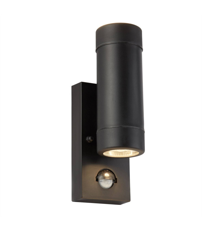2 Light Outdoor Up Down Wall Light Black with PIR Sensor IP44 GU10_Main