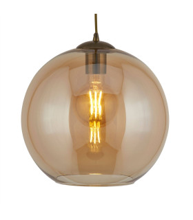 Balls 1 Light Dome Ceiling Pendant Antique Brass Amber Glass E27_Main