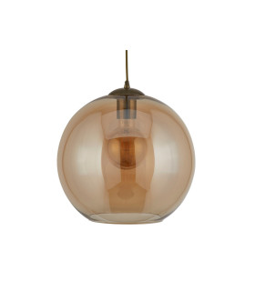 Balls 1 Light Dome Ceiling Pendant Antique Brass Amber Glass E27_Off