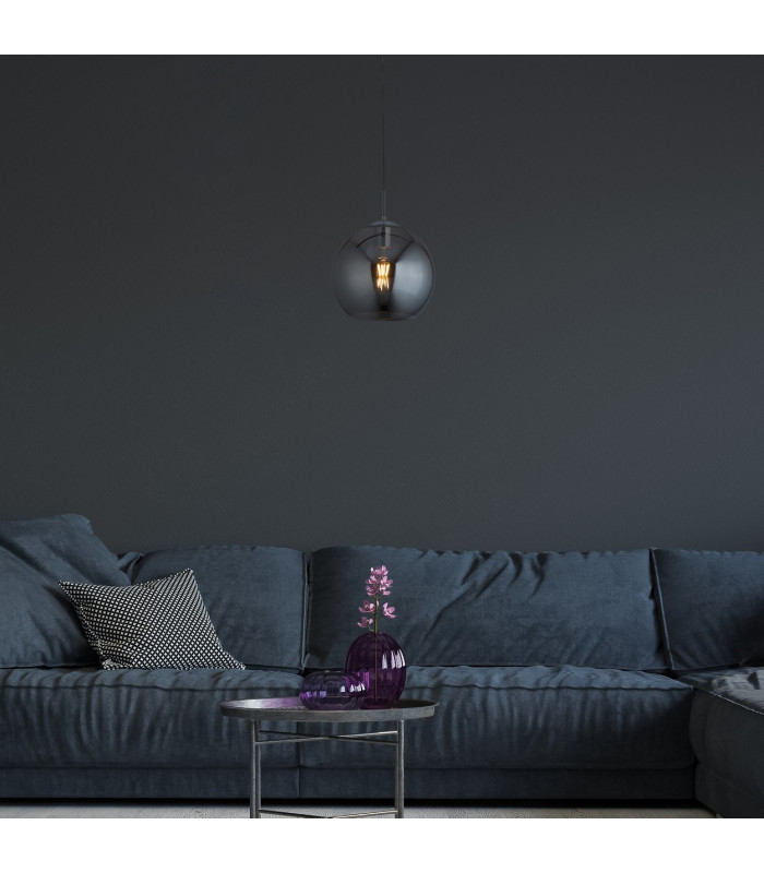 Balls 1 Light Dome Ceiling Pendant Chrome Smoked Glass E27_Room