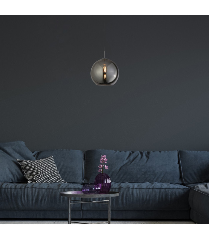 Balls 1 Light Dome Ceiling Pendant Chrome Smoked Glass E27_Room