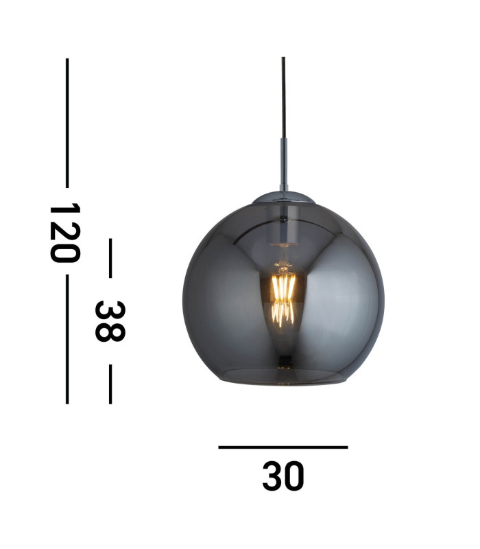 Balls 1 Light Dome Ceiling Pendant Chrome Smoked Glass E27_Line