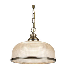 Bistro 1 Light Dome Ceiling Pendant White Antique Brass Glass E27_Main