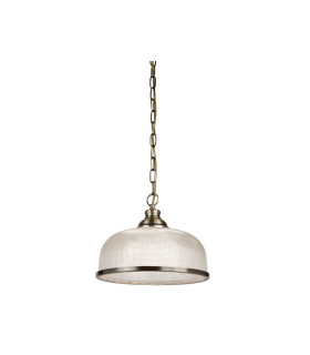 Bistro 1 Light Dome Ceiling Pendant White Antique Brass Glass E27_Off