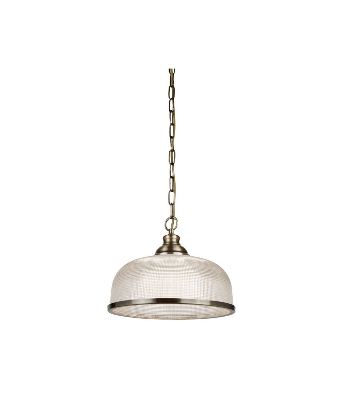 Bistro 1 Light Dome Ceiling Pendant White Antique Brass Glass E27_Off