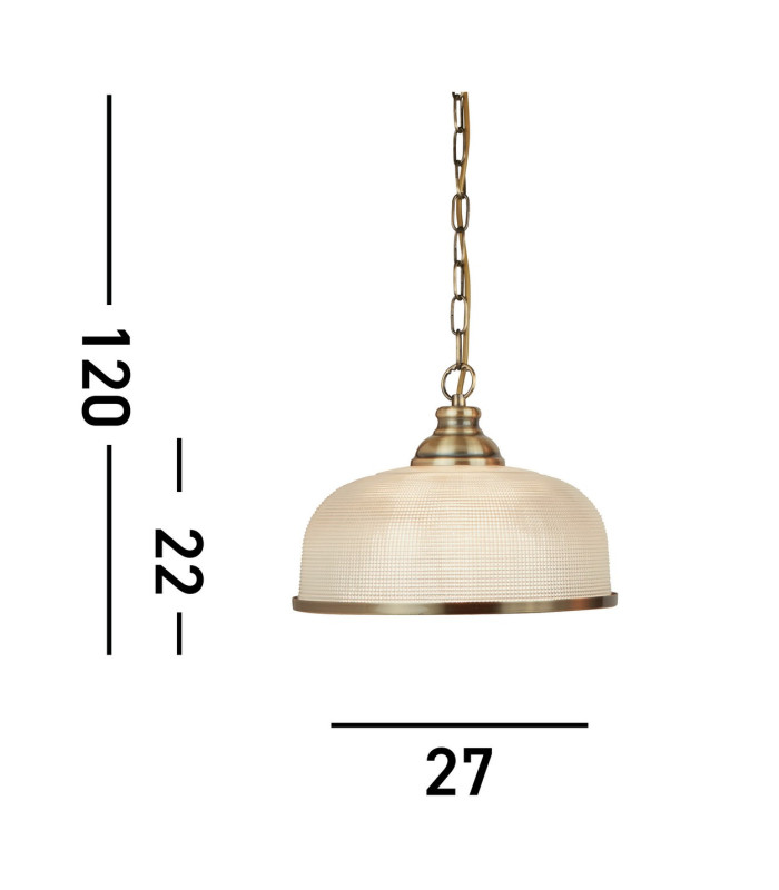 Bistro 1 Light Dome Ceiling Pendant White Antique Brass Glass E27_Line