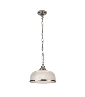 Bistro 1 Light Dome Ceiling Pendant Silver White Glass Single E27_Main