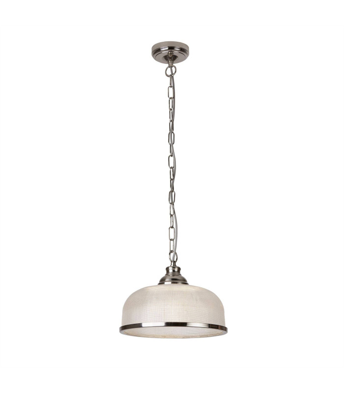 Bistro 1 Light Dome Ceiling Pendant Silver White Glass Single E27_Main