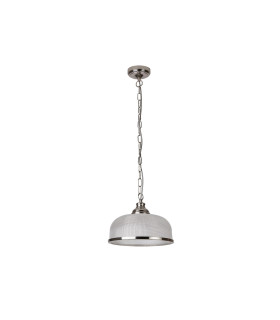 Bistro 1 Light Dome Ceiling Pendant Silver White Glass Single E27_Off