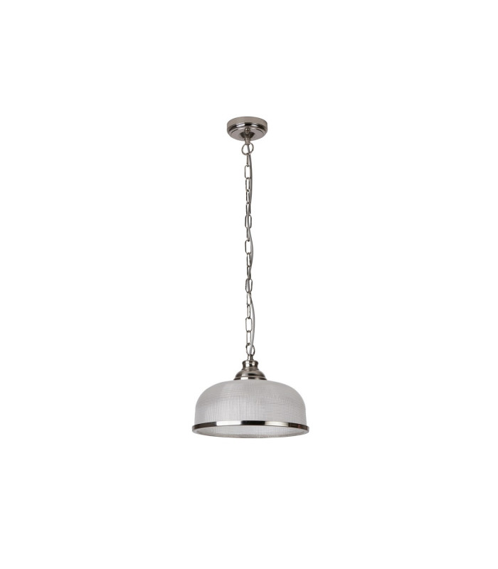 Bistro 1 Light Dome Ceiling Pendant Silver White Glass Single E27_Off