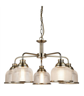 Bistro 5 Light Multi Arm Ceiling Pendant White Antique Brass E27_Main