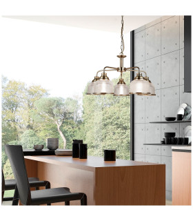 Bistro 5 Light Multi Arm Ceiling Pendant White Antique Brass E27_Room