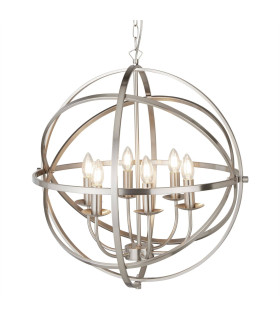 Orbit 6 Light Spherical Ceiling Pendant Satin Silver E14_Main