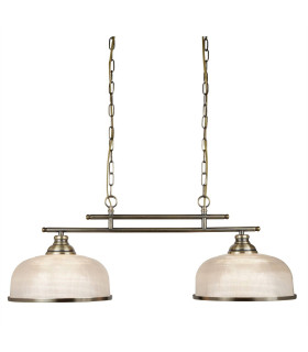 Bistro 2 Light Ceiling Pendant Bar White Antique Brass with Glass Shades E27_Main