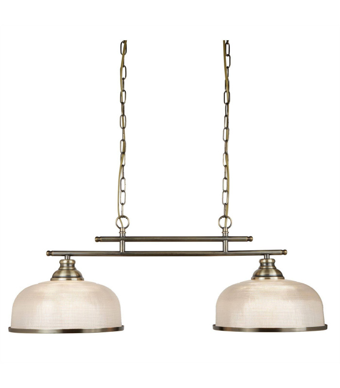 Bistro 2 Light Ceiling Pendant Bar White Antique Brass with Glass Shades E27_Main