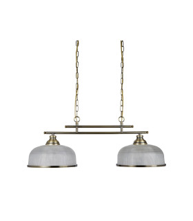 Bistro 2 Light Ceiling Pendant Bar White Antique Brass with Glass Shades E27_Off
