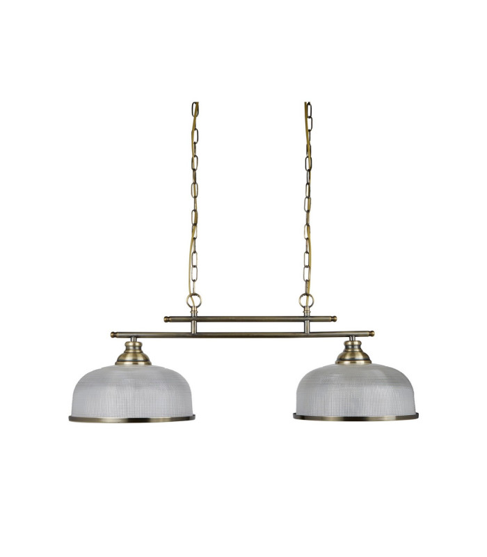 Bistro 2 Light Ceiling Pendant Bar White Antique Brass with Glass Shades E27_Off