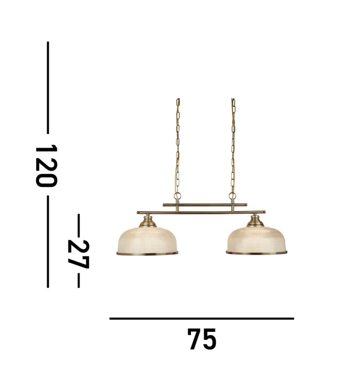 Bistro 2 Light Ceiling Pendant Bar White Antique Brass with Glass Shades E27_Line
