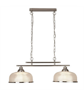 Bistro 2 Light Ceiling Pendant Bar Satin Silver White with Glass Shades E27_Main